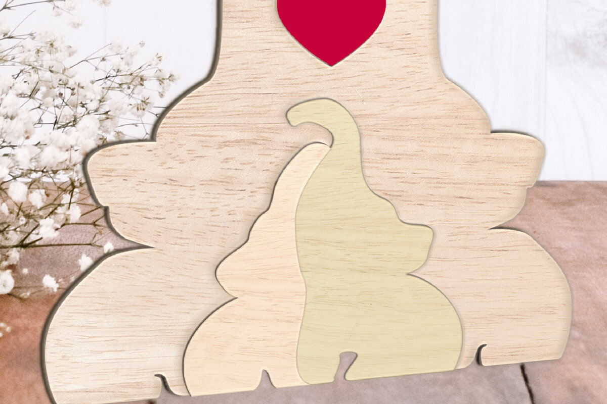 Intra απο ξύλο plywood 3mm-4mm πάχος - Οικογενειακό παζλ Elephant.  κοπής με λέιζερ. Δίασταση 20x20 cm INTRAFABR-112321466