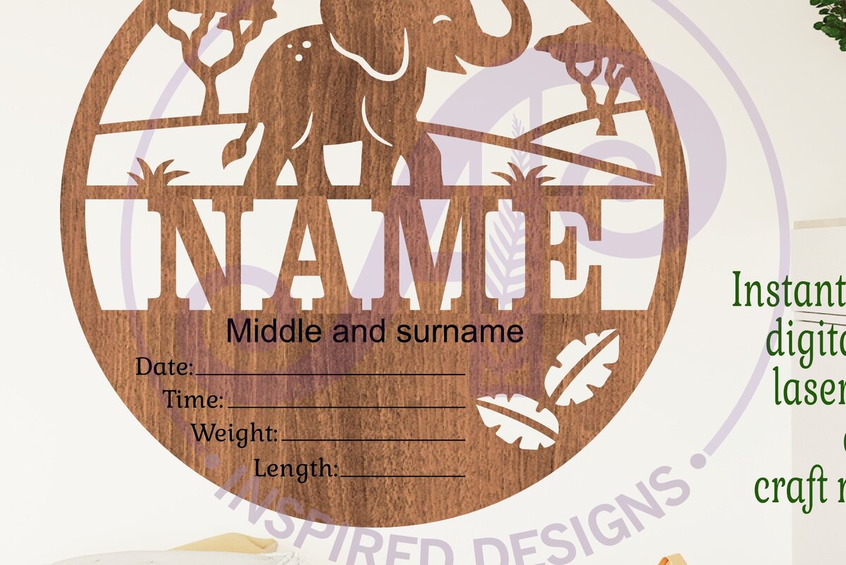 Intra απο ξύλο plywood 3mm-4mm πάχος - Στατιστικά νεογέννητου μωρού ελέφαντα, σημάδι γέννησης Δίασταση 30x20 cm INTRAFABR-108979486