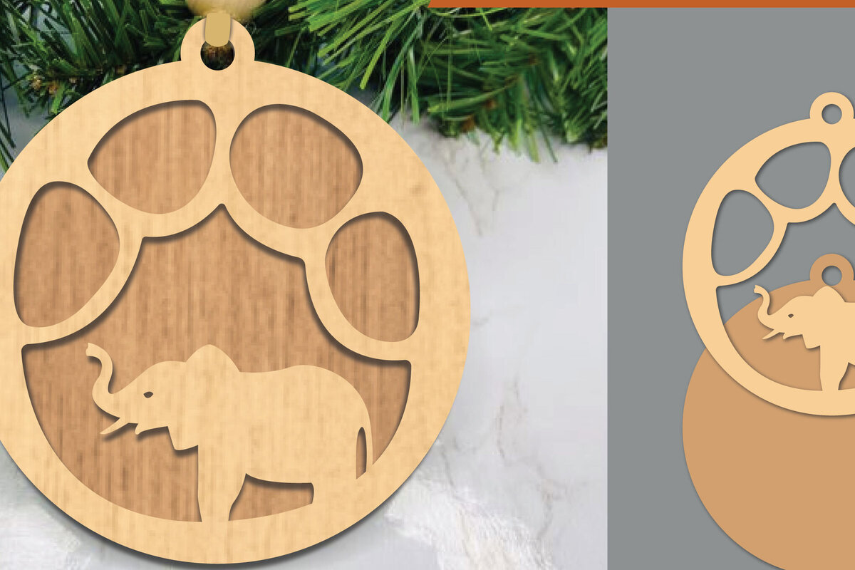 Intra απο ξύλο plywood 3mm-4mm πάχος - Στολίδι κοπής με λέιζερ ελέφαντα  Δίασταση 6x6 cm INTRAFABR-105776006