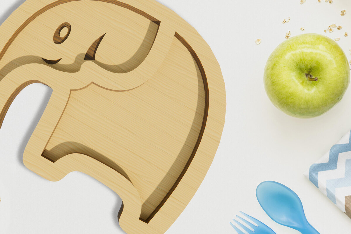 Intra απο ξύλο plywood 3mm-4mm πάχος - Ελέφαντας . Παιδικό πιάτο κοπής με λέιζερ Δίασταση 30x20 cm INTRAFABR-79049371