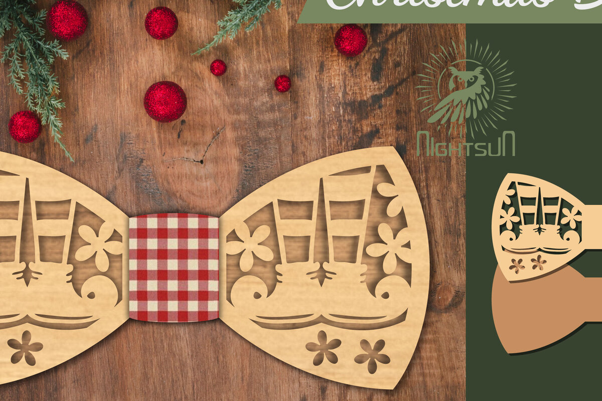 Intra απο ξύλο plywood 3mm-4mm πάχος - Elf Legs Laser Cut Bowtie  Δίασταση 20x20 cm INTRAFABR-112552581