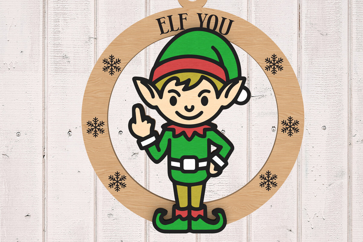 Intra απο ξύλο plywood 3mm-4mm πάχος - Elf You Middle Finger Ornament  Δίασταση 6x6 cm INTRAFABR-109665268