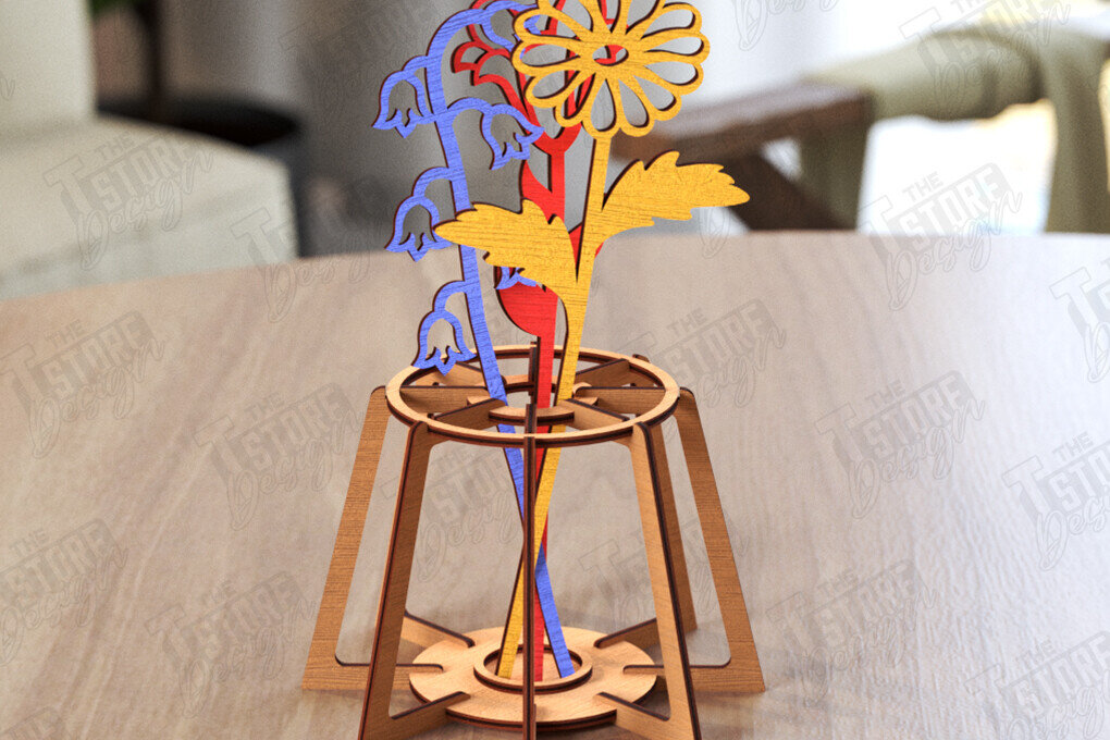 Intra απο ξύλο plywood 3mm-4mm πάχος - Αιώνια Λουλούδια με Stand Laser Cut Δίασταση 20x20 cm INTRAFABR-119959414