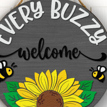 Intra απο ξύλο plywood 3mm-4mm πάχος - Κάθε Buzzy Welcome , Bee Door Sign Δίασταση 30x20 cm INTRAFABR-117430125 - Image 2