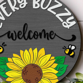 Intra απο ξύλο plywood 3mm-4mm πάχος - Κάθε Buzzy Welcome , Bee Door Sign Δίασταση 30x20 cm INTRAFABR-117430125 - Image 3