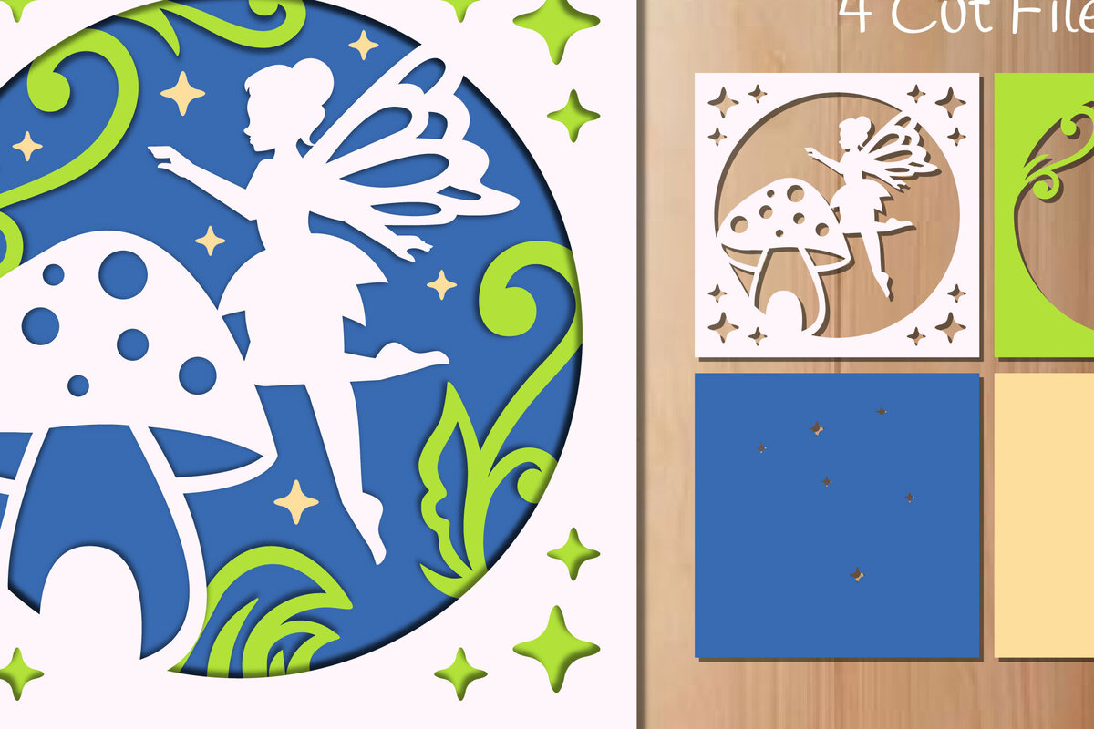 Intra απο ξύλο plywood 3mm-4mm πάχος - Νεράιδα και μανιτάρια Papercut  Δίασταση 20x20 cm INTRAFABR-85899010