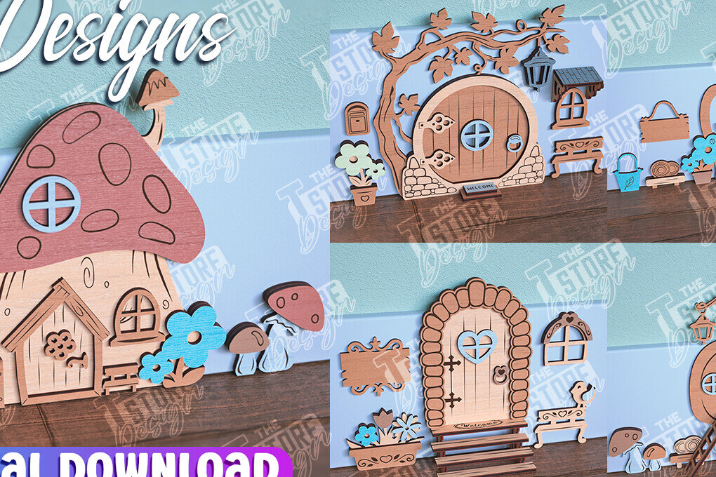 Intra απο ξύλο plywood 3mm-4mm πάχος - Πακέτο κοπής Laser Door Fairy Garden Δίασταση 30x20 cm INTRAFABR-96214821