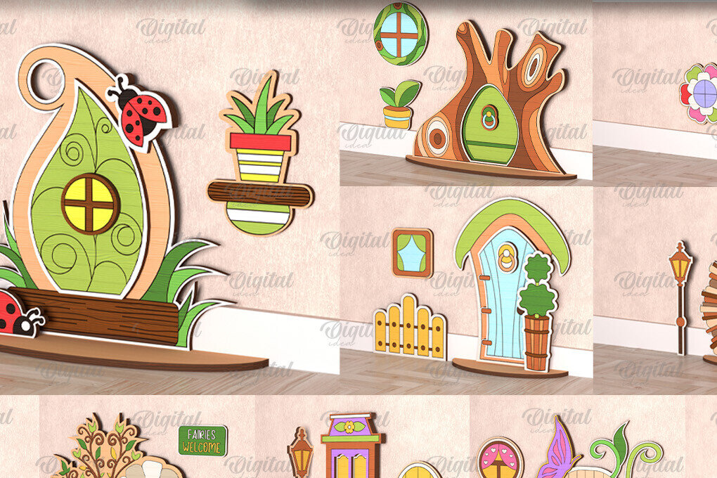 Intra απο ξύλο plywood 3mm-4mm πάχος - Δέσμη κοπής με λέιζερ Fairy Garden Doors Δίασταση 30x20 cm INTRAFABR-99395977