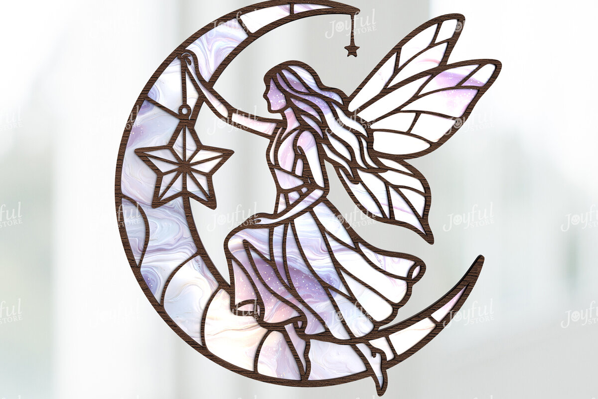 Intra απο ξύλο plywood 3mm-4mm πάχος - Fairy on Moon Suncatcher  Δίασταση 30x20 cm INTRAFABR-124400761