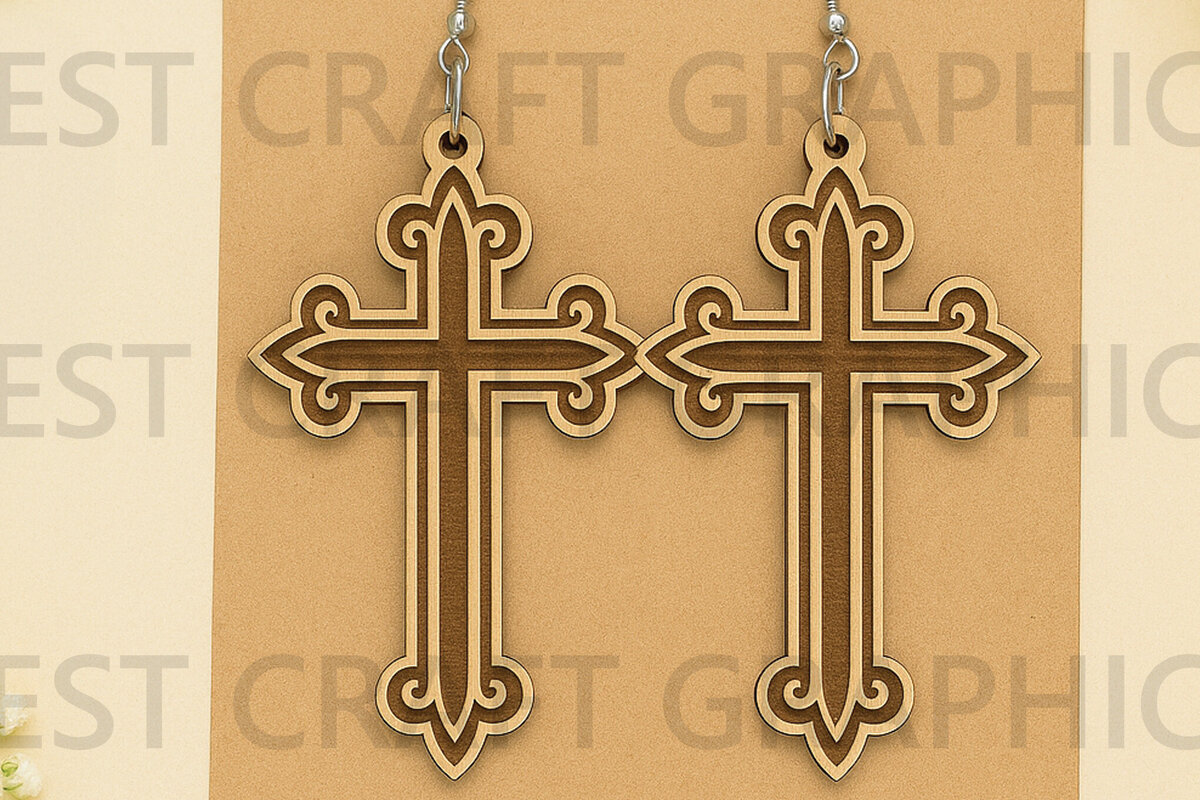 Intra απο ξύλο plywood 3mm-4mm πάχος - Ξύλινα σκουλαρίκια Faith Cross Δίασταση 3x3 cm INTRAFABR-124682504