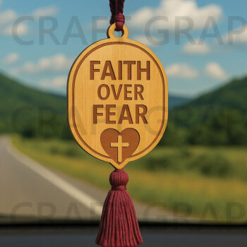 Intra απο ξύλο plywood 3mm-4mm πάχος - Faith over Fear Car Hanger Δίασταση 4x4 cm INTRAFABR-124432816 - Image 1