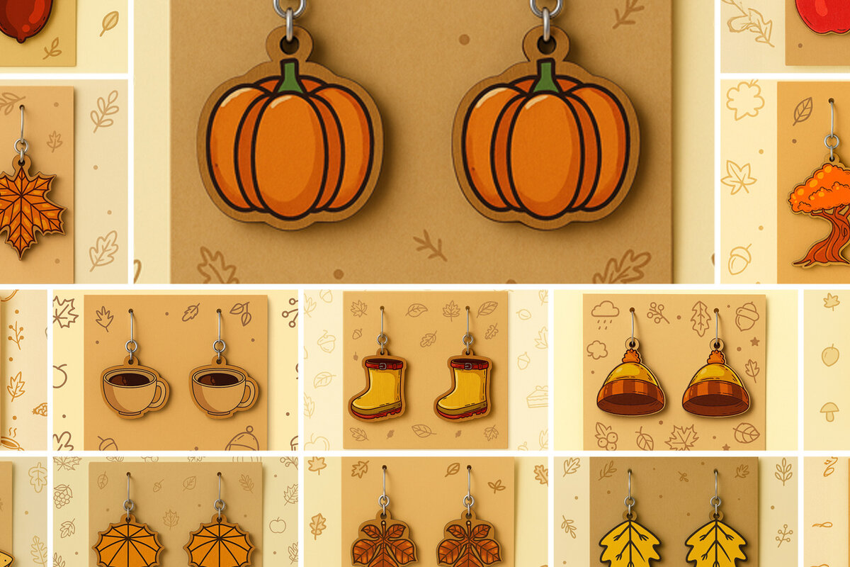 Intra απο ξύλο plywood 3mm-4mm πάχος - Φθινοπωρινά Σκουλαρίκια  Πακέτο Δίασταση 3x3 cm INTRAFABR-125232037