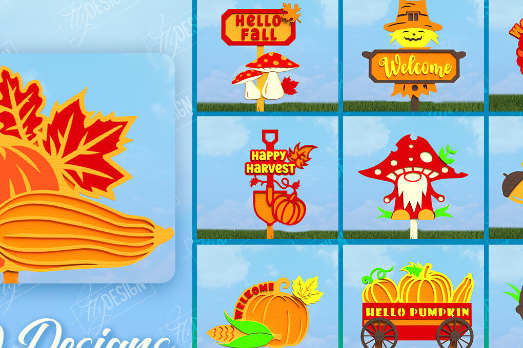 Intra απο ξύλο plywood 3mm-4mm πάχος - Πακέτο Fall Garden Stakes | Συγκομιδή |CNC Δίασταση 20x20 cm INTRAFABR-104379866