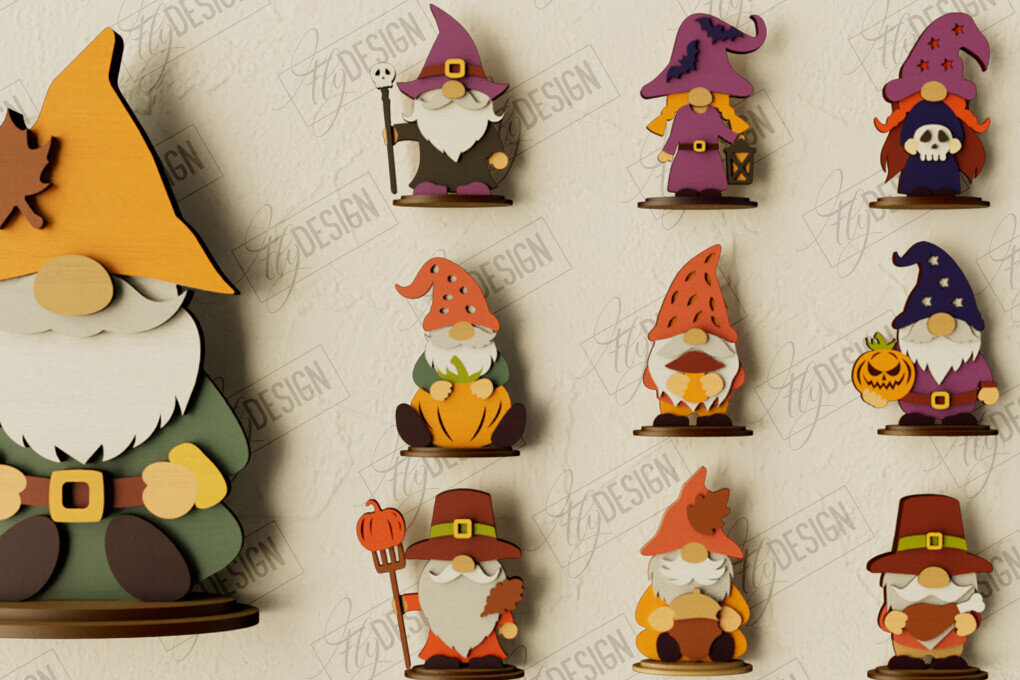 Intra απο ξύλο plywood 3mm-4mm πάχος - Πακέτο Fall Gnomes | Διακόσμηση Κήπου Δίασταση 15x15 cm INTRAFABR-105709883