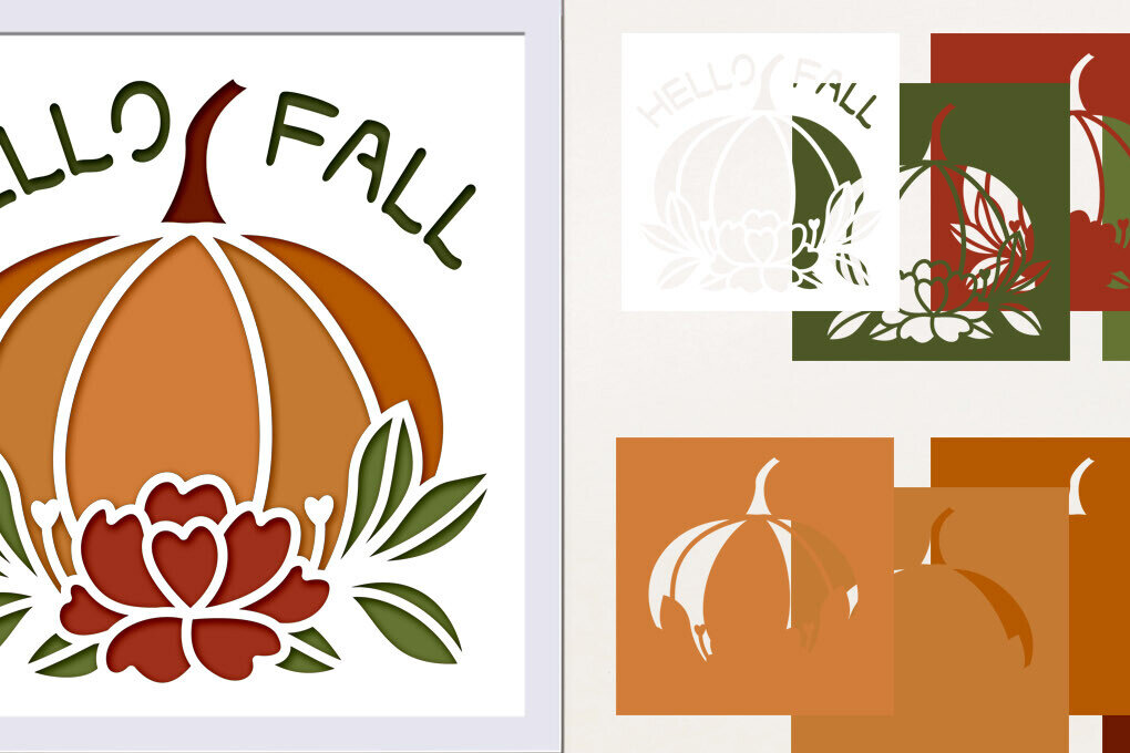 Intra απο ξύλο plywood 3mm-4mm πάχος - Fall Layered Shadow Box , 3d Pumpkin Δίασταση 8x8 cm INTRAFABR-77396787