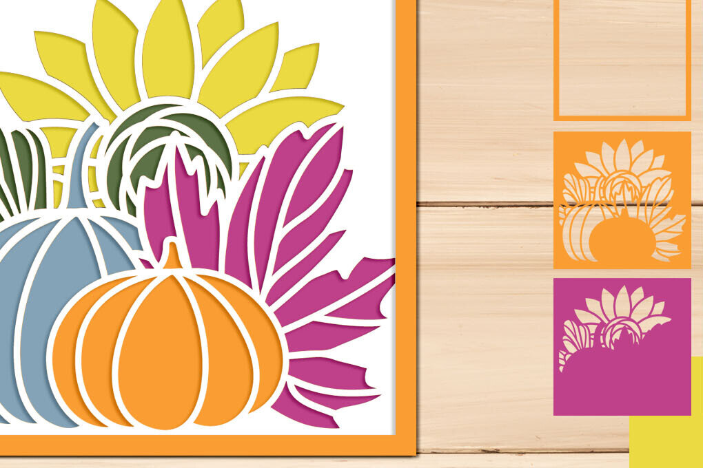 Intra απο ξύλο plywood 3mm-4mm πάχος - Fall Pumpkin Shadow Box, τρισδιάστατη Ημέρα των Ευχαριστιών Δίασταση 25x25 cm INTRAFABR-103862262