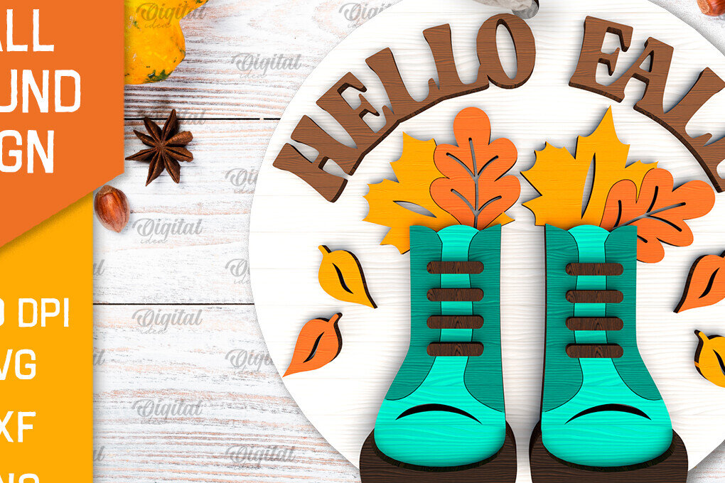 Intra απο ξύλο plywood 3mm-4mm πάχος - Στρογγυλή πινακίδα πτώσης με λέιζερ. Φθινοπωρινό σημάδι Δίασταση 30x20 cm INTRAFABR-103233465