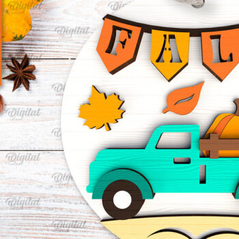 Intra απο ξύλο plywood 3mm-4mm πάχος - Στρογγυλή πινακίδα πτώσης με λέιζερ. Φθινοπωρινό σημάδι Δίασταση 30x20 cm INTRAFABR-103232863 - Image 1