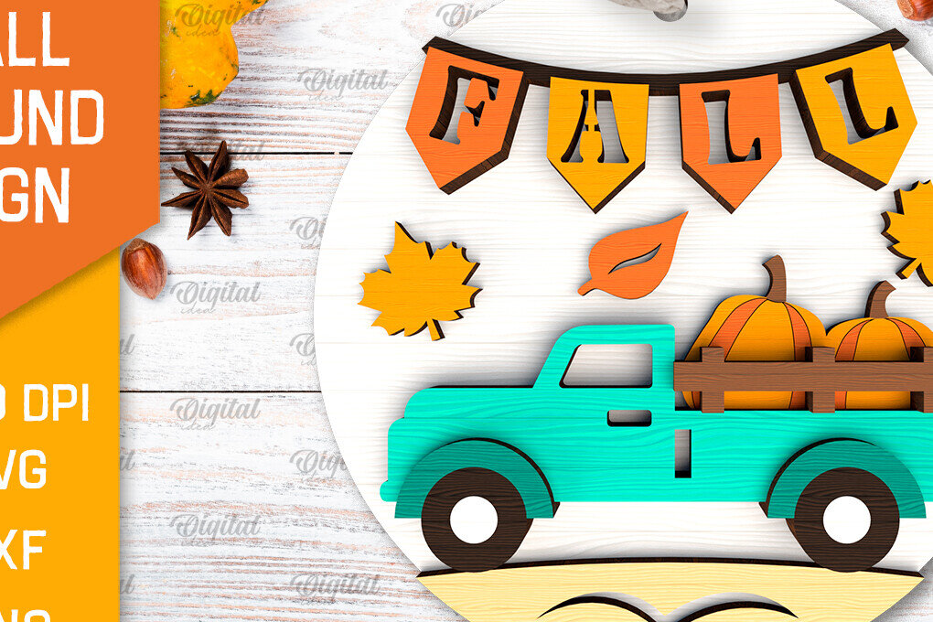 Intra απο ξύλο plywood 3mm-4mm πάχος - Στρογγυλή πινακίδα πτώσης με λέιζερ. Φθινοπωρινό σημάδι Δίασταση 30x20 cm INTRAFABR-103232863