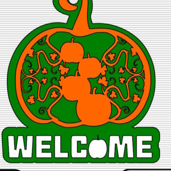 Intra απο ξύλο plywood 3mm-4mm πάχος - Fall Welcome Pumpkin Doorhanger  Δίασταση 15x15 cm INTRAFABR-42158752 - Image 1