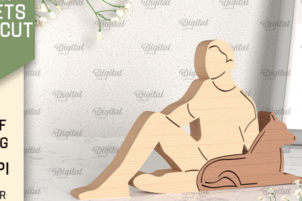 Intra απο ξύλο plywood 3mm-4mm πάχος - Οικογένεια και σκύλος LaserCut. Ξύλινο ειδώλιο Δίασταση 30x20 cm INTRAFABR-96278397