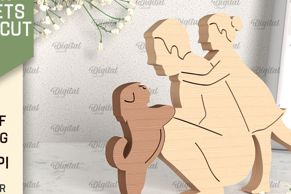 Intra απο ξύλο plywood 3mm-4mm πάχος - Οικογένεια και σκύλος LaserCut. Ξύλινο ειδώλιο Δίασταση 30x20 cm INTRAFABR-96278205