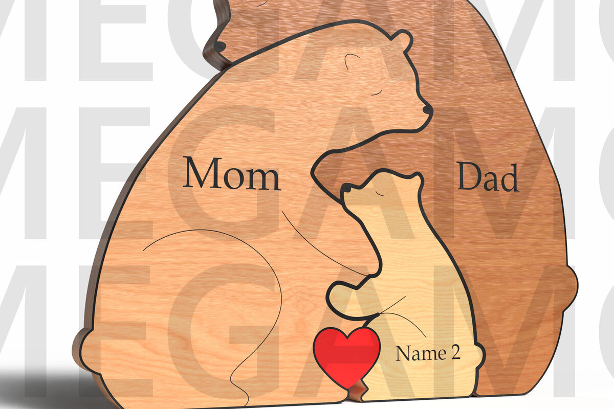 Intra απο ξύλο plywood 3mm-4mm πάχος - Family Bear Hug – Δώρο για την Ημέρα του Πατέρα Δίασταση 20x20 cm INTRAFABR-121582301