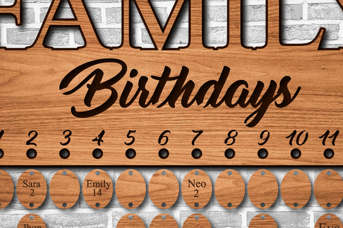 Intra απο ξύλο plywood 3mm-4mm πάχος - Ημερολόγιο γενεθλίων οικογένειας  Δίασταση 20x20 cm INTRAFABR-26655152