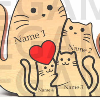 Intra απο ξύλο plywood 3mm-4mm πάχος - Οικογενειακές γάτες με  καρδιάς  Δίασταση 20x20 cm INTRAFABR-121637318 - Image 1
