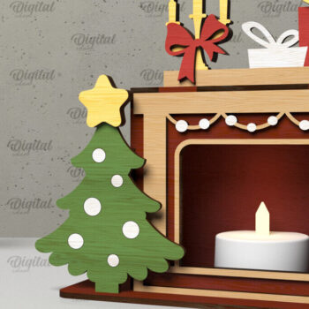 Intra απο ξύλο plywood 3mm-4mm πάχος - Οικογενειακό Χριστουγεννιάτικο τζάκι με λέιζερ Δίασταση 15x15 cm INTRAFABR-105332019 - Image 1