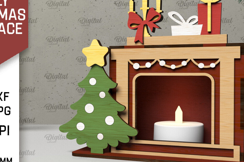 Intra απο ξύλο plywood 3mm-4mm πάχος - Οικογενειακό Χριστουγεννιάτικο τζάκι με λέιζερ Δίασταση 15x15 cm INTRAFABR-105332019