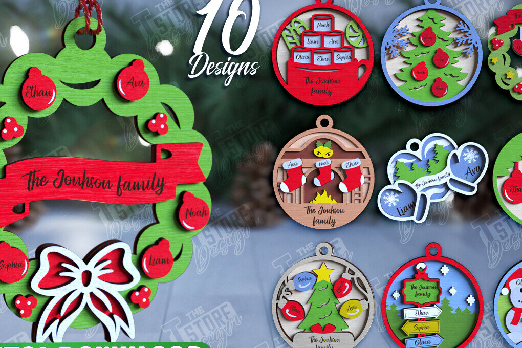 Intra απο ξύλο plywood 3mm-4mm πάχος - Οικογενειακό χριστουγεννιάτικο στολίδι | CNC Δίασταση 6x6 cm INTRAFABR-109881636