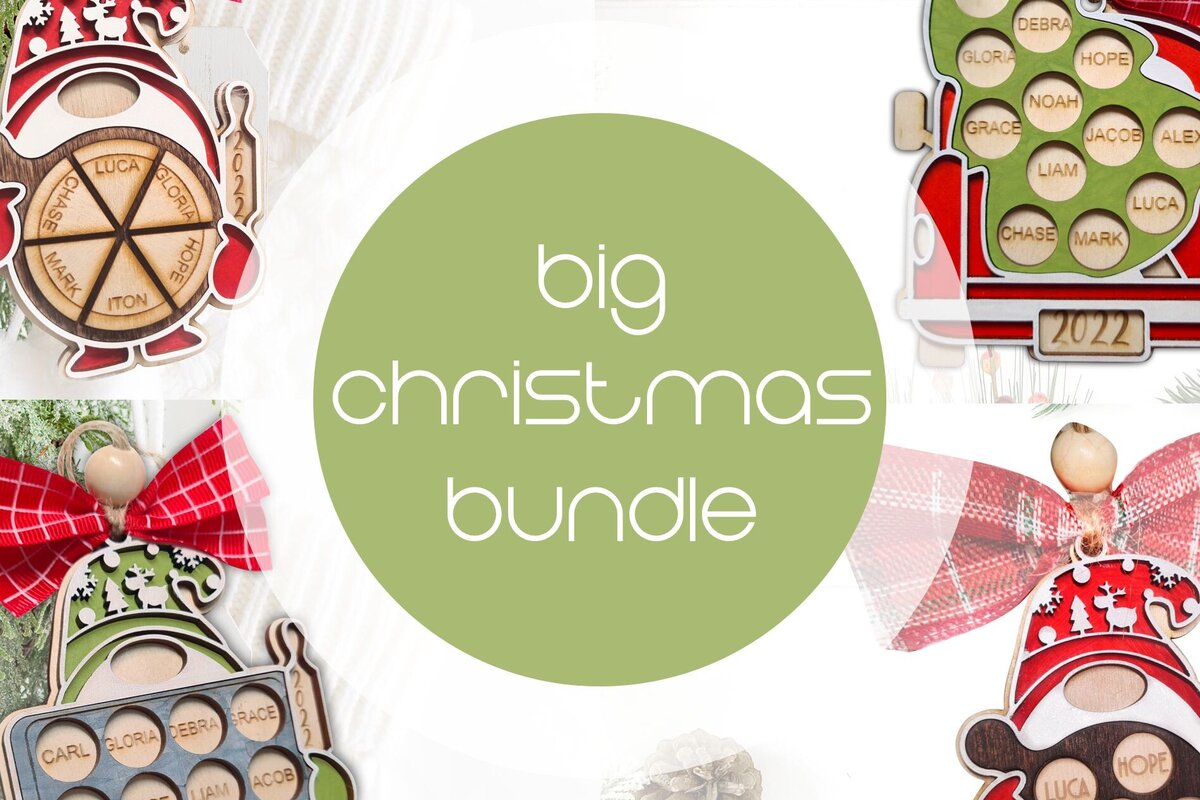 Intra απο ξύλο plywood 3mm-4mm πάχος - Οικογενειακή δέσμη χριστουγεννιάτικων στολιδιών Laser Δίασταση 20x20 cm INTRAFABR-81174887