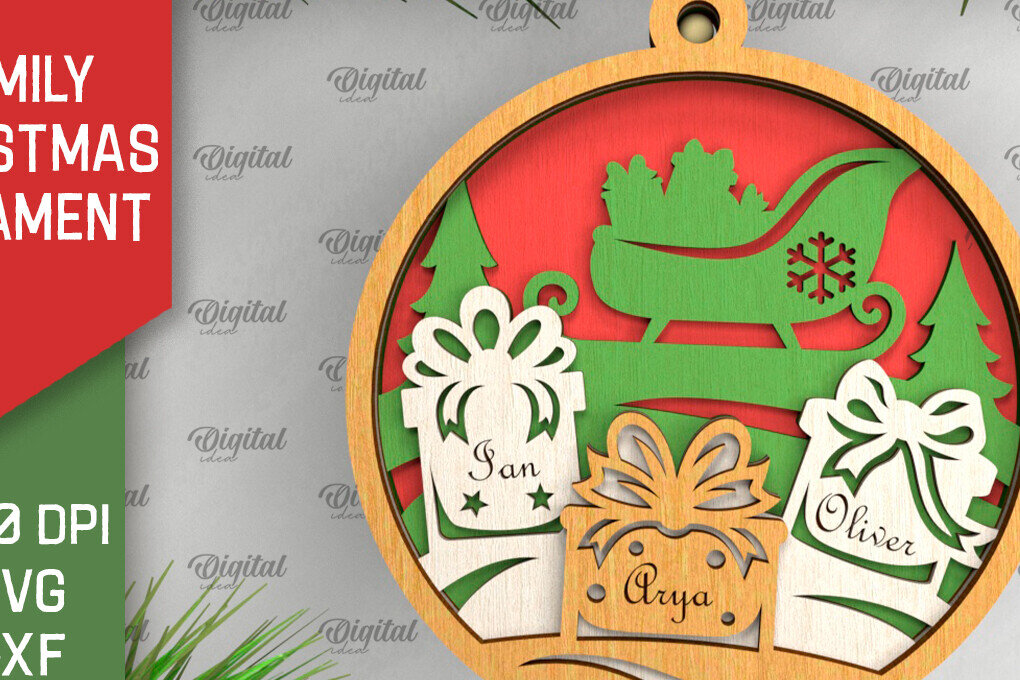 Intra απο ξύλο plywood 3mm-4mm πάχος - Οικογενειακό χριστουγεννιάτικο στολίδι με λέιζερ Δίασταση 6x6 cm INTRAFABR-104429197