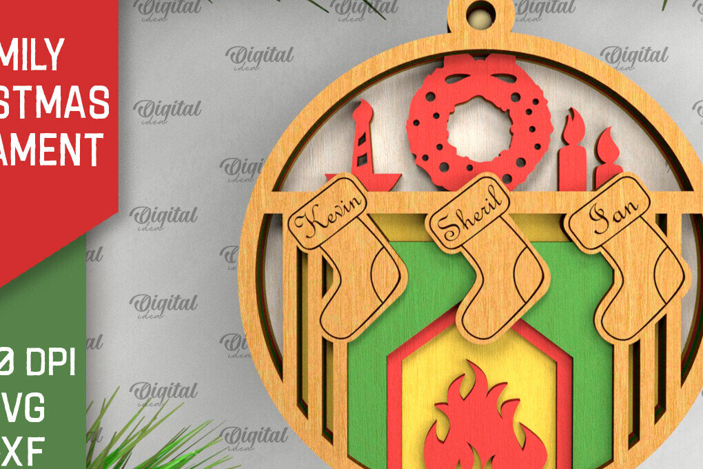Intra απο ξύλο plywood 3mm-4mm πάχος - Οικογενειακό χριστουγεννιάτικο στολίδι με λέιζερ Δίασταση 6x6 cm INTRAFABR-104429267