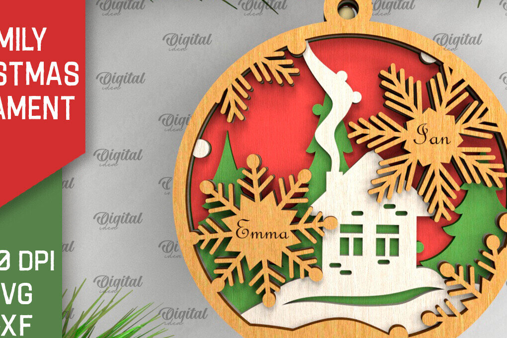 Intra απο ξύλο plywood 3mm-4mm πάχος - Οικογενειακό χριστουγεννιάτικο στολίδι με λέιζερ Δίασταση 6x6 cm INTRAFABR-104429358