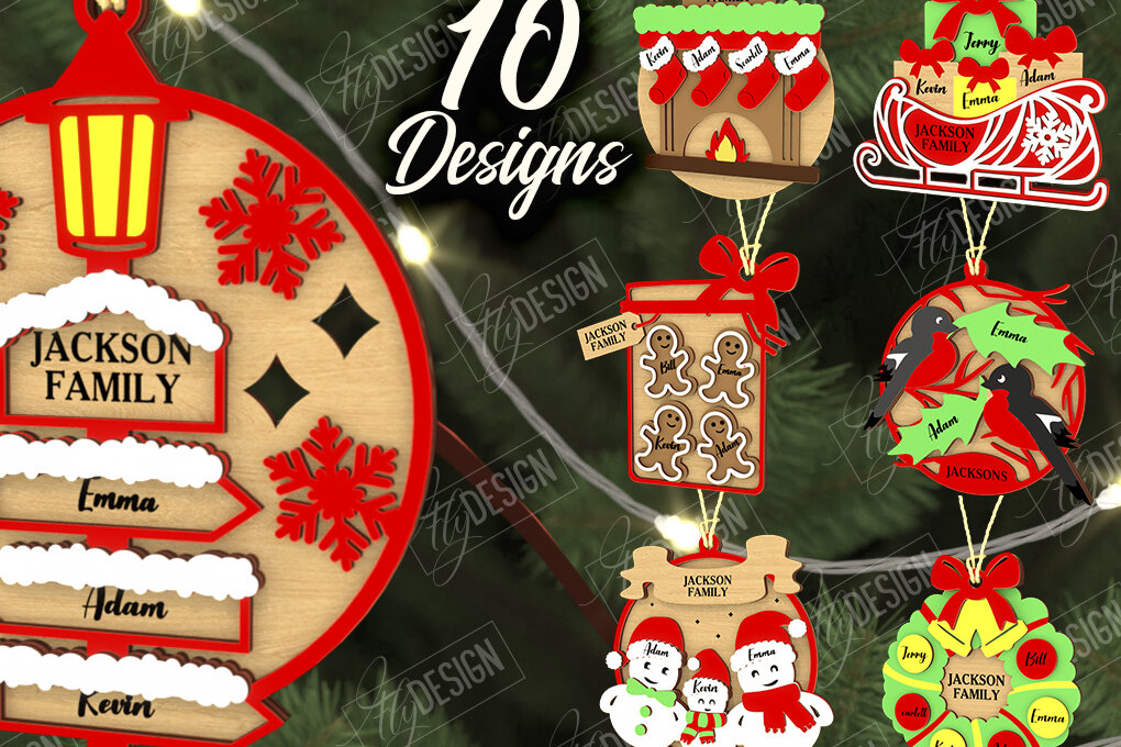 Intra απο ξύλο plywood 3mm-4mm πάχος - Οικογενειακό Πακέτο Χριστουγεννιάτικων Στολίδι | CNC Δίασταση 6x6 cm INTRAFABR-109034371