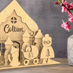 Intra απο ξύλο plywood 3mm-4mm πάχος - Δίσκος με επίπεδα οικογενειακών φιγούρων. Τρισδιάστατη  Δίασταση 30x20 cm INTRAFABR-81409845