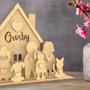 Intra απο ξύλο plywood 3mm-4mm πάχος - Δίσκος με επίπεδα οικογενειακών φιγούρων. Οικογενειακό Laser Δίασταση 30x20 cm INTRAFABR-81409979