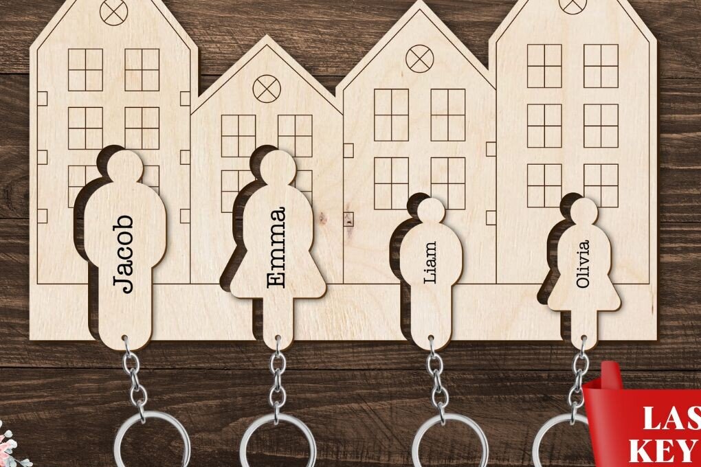 Intra απο ξύλο plywood 3mm-4mm πάχος -  με λέιζερ Family Holders Key Δίασταση 4x4 cm INTRAFABR-93317421