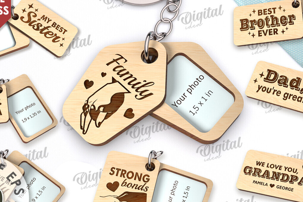 Intra απο ξύλο plywood 3mm-4mm πάχος - Πακέτο κοπής με λέιζερ οικογενειακών μπρελόκ Δίασταση 4x4 cm INTRAFABR-115223204