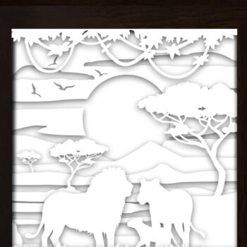 Intra απο ξύλο plywood 3mm-4mm πάχος - Φωτιστικό κουτί Family Lion 3 Paper Cut Δίασταση 20x20 cm INTRAFABR-27643874 - Image 3