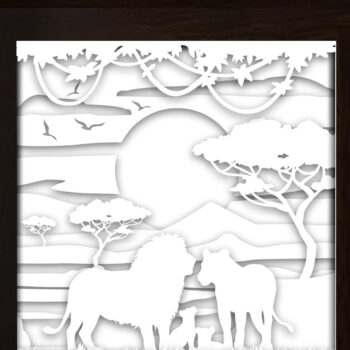 Intra απο ξύλο plywood 3mm-4mm πάχος - Φωτιστικό κουτί Family Lion 4 Paper Cut Δίασταση 20x20 cm INTRAFABR-27643679 - Image 3