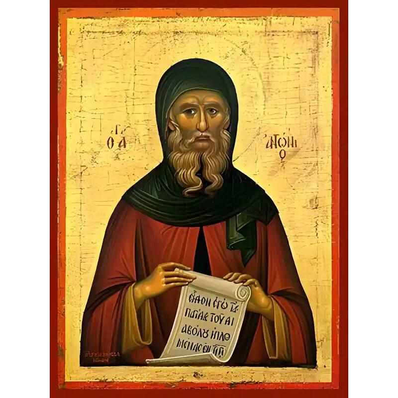 Εικόνα Ορθοδοξίας με περίγραμμα χρυσό σε ξύλο Φλαμουρίας  με  βάση Εικόνα ΑΓΙΟΣ ΑΝΤΩΝΙΟΣ Ο ΜΕΓΑΣ Χειροποίητη Ελληνορθόδοξη εικόνα του Ιησού Χριστού, Κρεμαστή πλάκα βυζαντινής τέχνης, χριστιανική τέχνη Διάσταση 40x30 cm (10,2x7,9 ίντσες)  INTRAEK-1447757865092