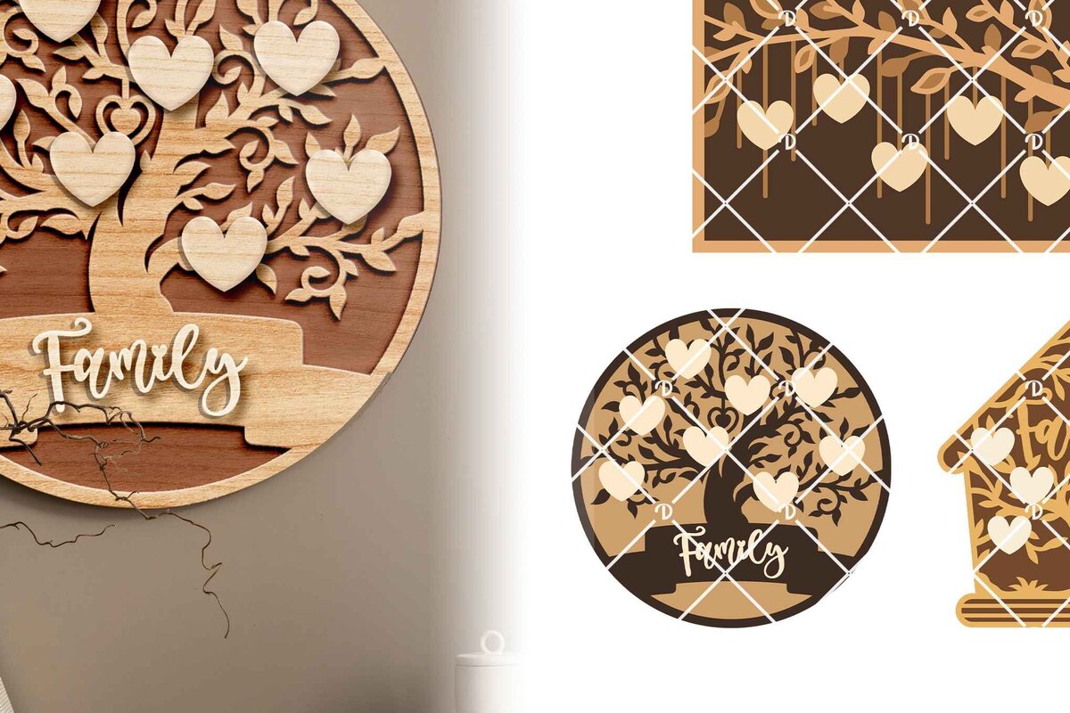 Intra απο ξύλο plywood 3mm-4mm πάχος - Οικογενειακό δέντρο με Laser Cut 3D Design Σετ 3 τεμαχίων Δίασταση 714x714 cm INTRAFABR-118002065