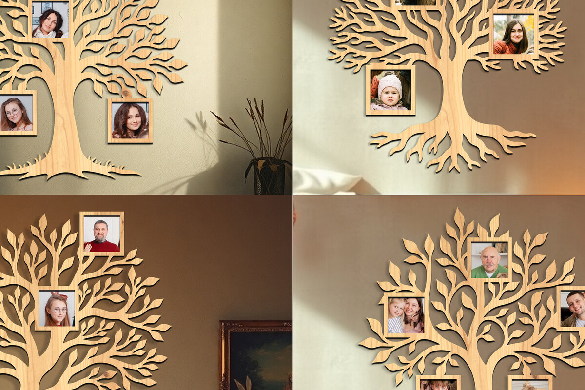 Intra απο ξύλο plywood 3mm-4mm πάχος - Πακέτο κοπής με λέιζερ με κορνίζα οικογενειακού δέντρου Δίασταση 20x25 cm INTRAFABR-119706094