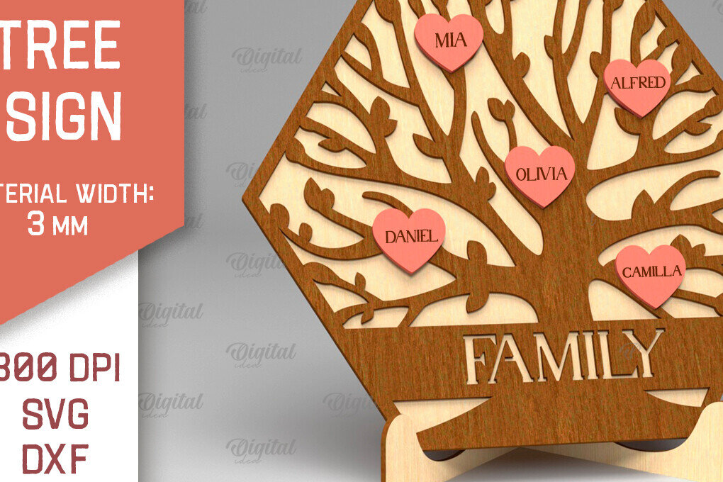 Intra απο ξύλο plywood 3mm-4mm πάχος - Σημάδι οικογενειακού δέντρου. 3D Laser Cut  Δίασταση 30x20 cm INTRAFABR-91118902