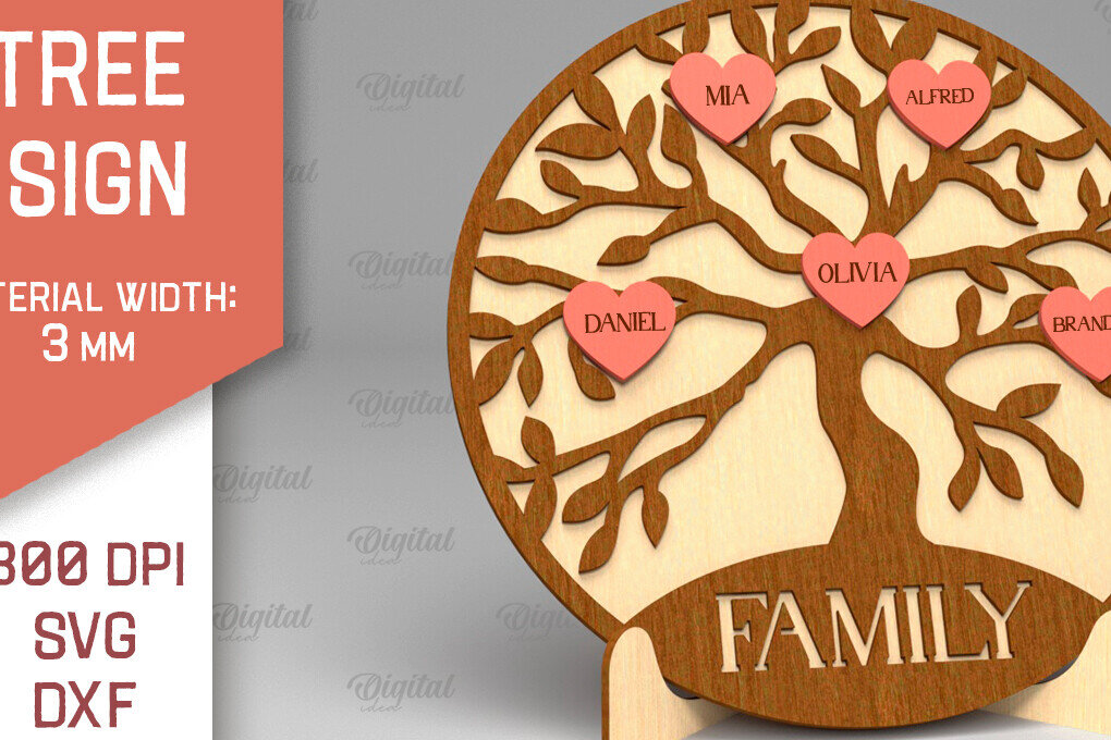 Intra απο ξύλο plywood 3mm-4mm πάχος - Σημάδι οικογενειακού δέντρου. 3D Laser Cut  Δίασταση 30x20 cm INTRAFABR-91118912