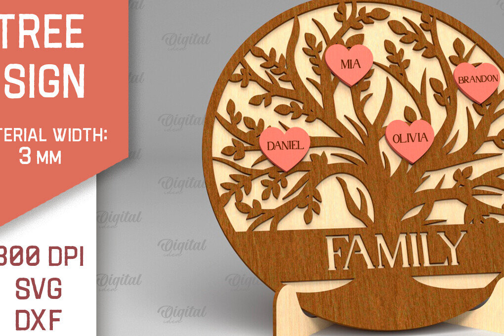 Intra απο ξύλο plywood 3mm-4mm πάχος - Σημάδι οικογενειακού δέντρου. 3D Laser Cut  Δίασταση 30x20 cm INTRAFABR-91118931
