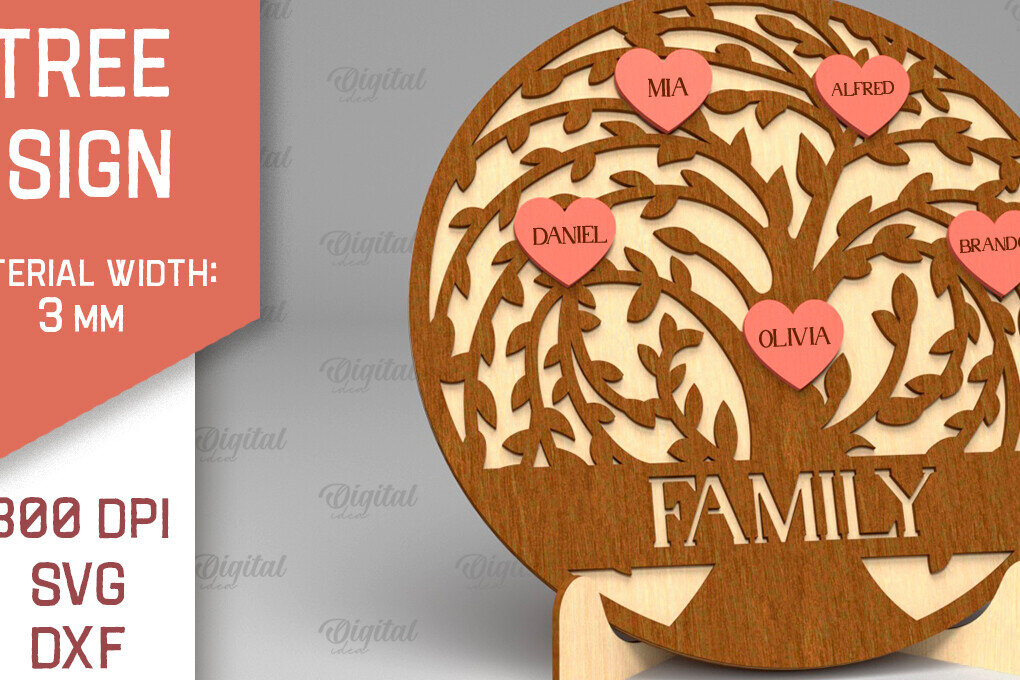 Intra απο ξύλο plywood 3mm-4mm πάχος - Σημάδι οικογενειακού δέντρου. 3D Laser Cut  Δίασταση 30x20 cm INTRAFABR-91119507